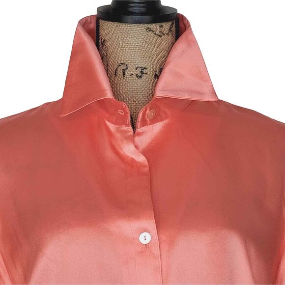 Vintage Finley USA Salmon Silk Long Sleeve Tie Sleeve Abalone Buttons Blouse LG - Picture 10 of 13
